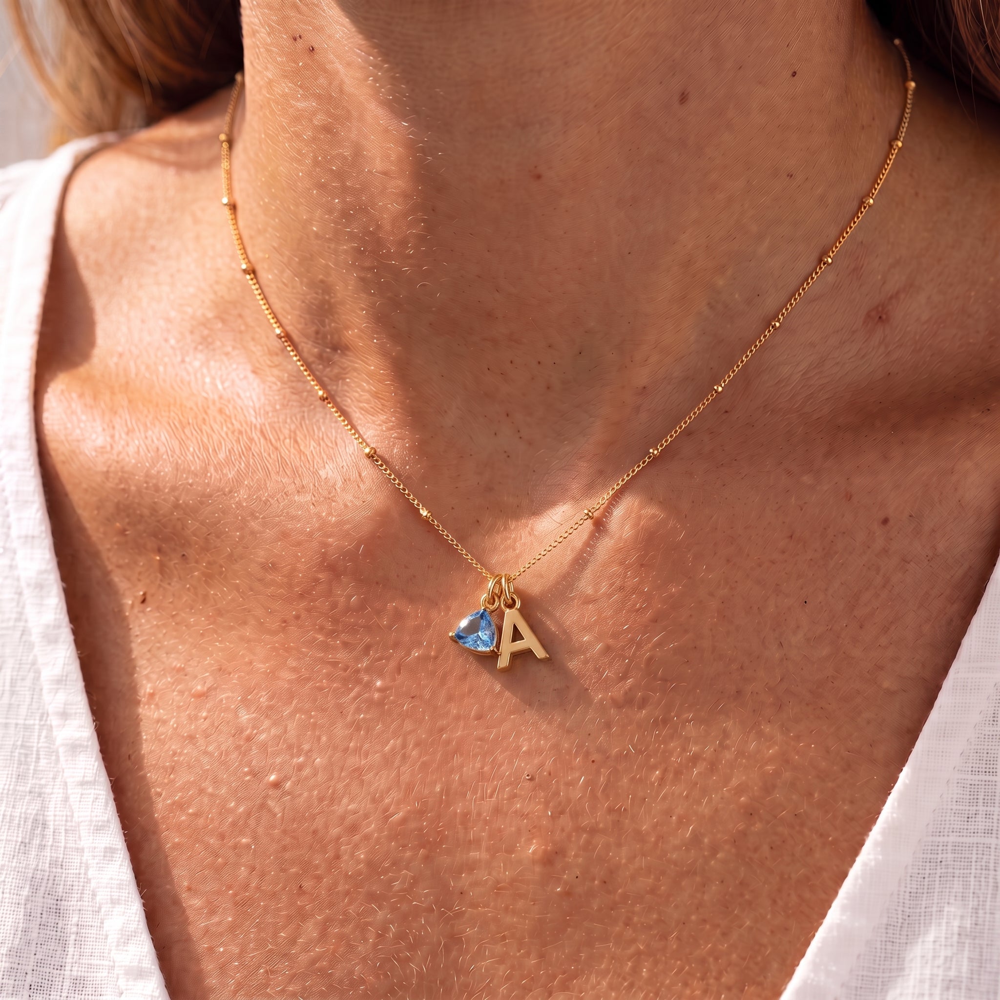 Collana con iniziale e pietra di nascita "Luna"
