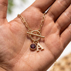 Collana con iniziale e pietra di nascita "Sage"