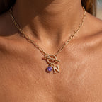 Collana con iniziale e pietra di nascita "Sage"