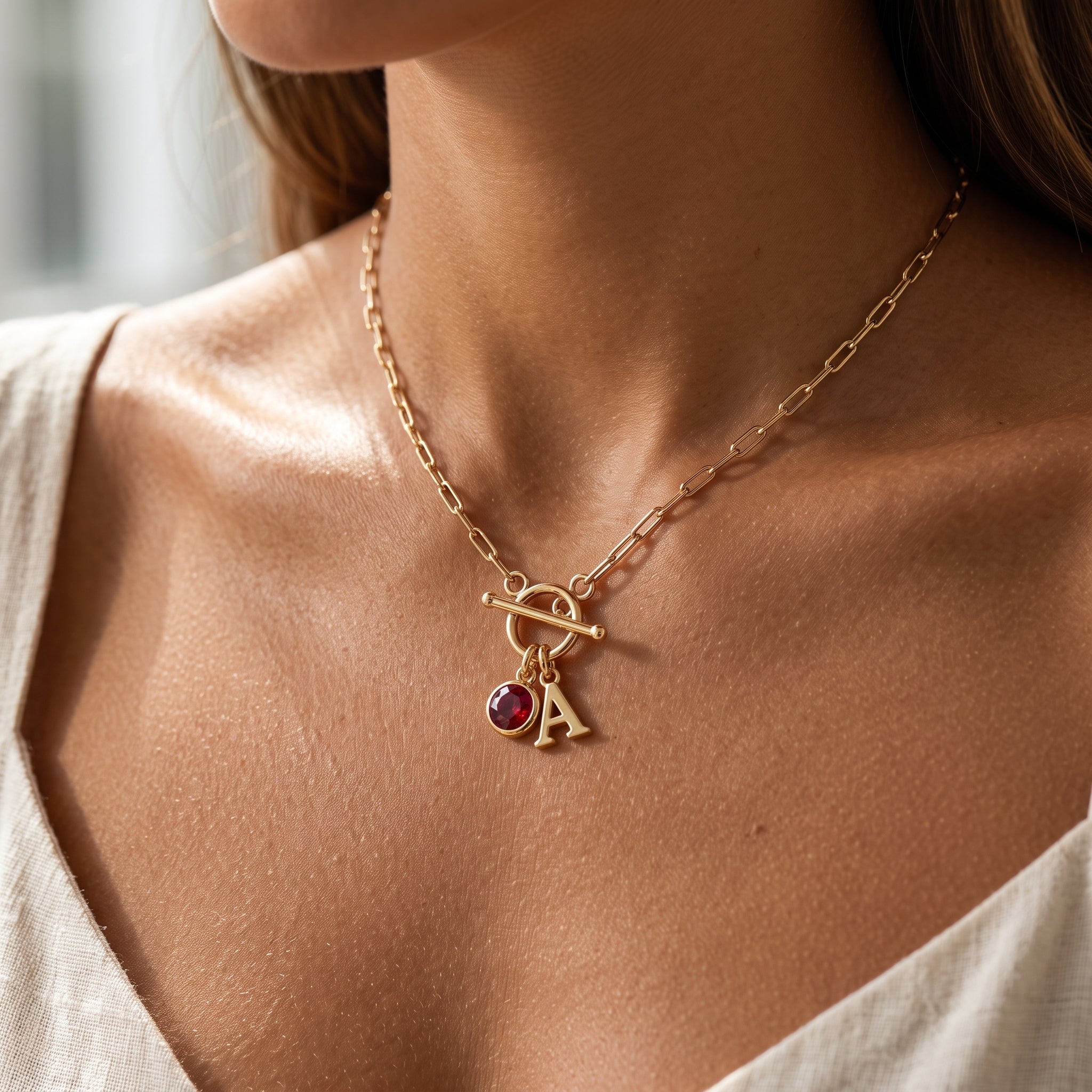 Collana con iniziale e pietra di nascita "Sage"