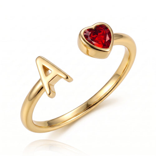 Anello regolabile con iniziale e pietra di nascita "Cleo"