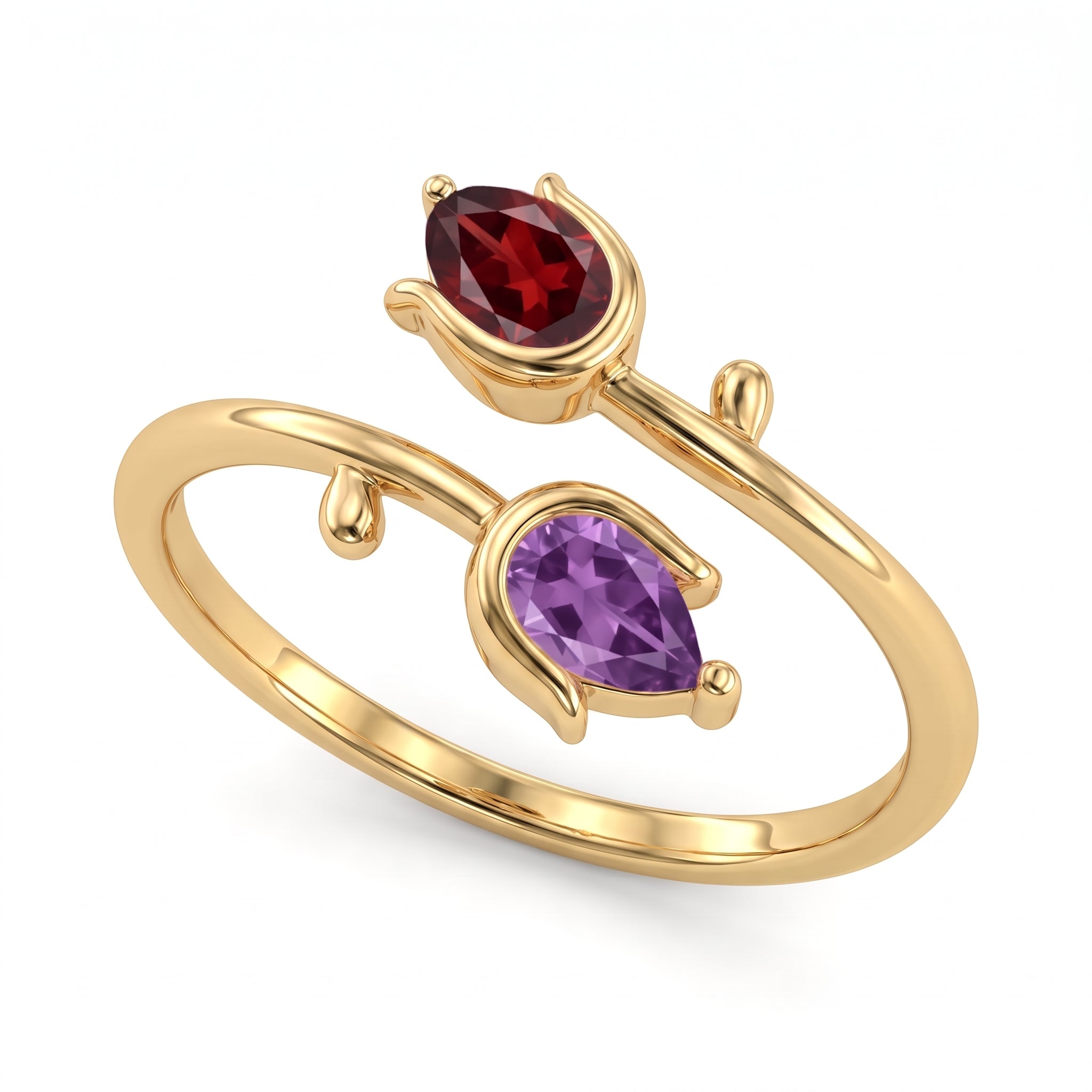 Anello regolabile con pietra di nascita "Tulipano"