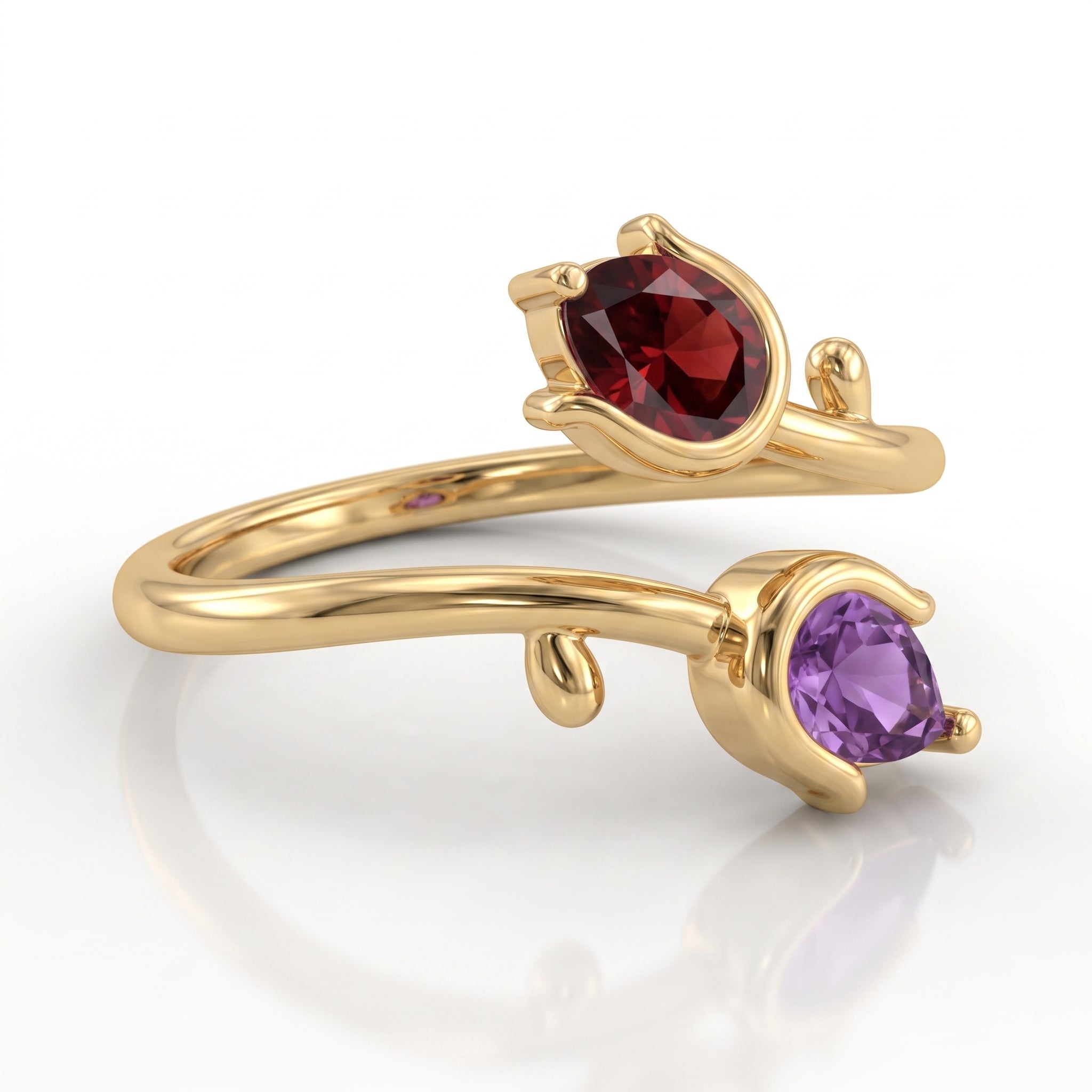 Anello regolabile con pietra di nascita "Tulipano"